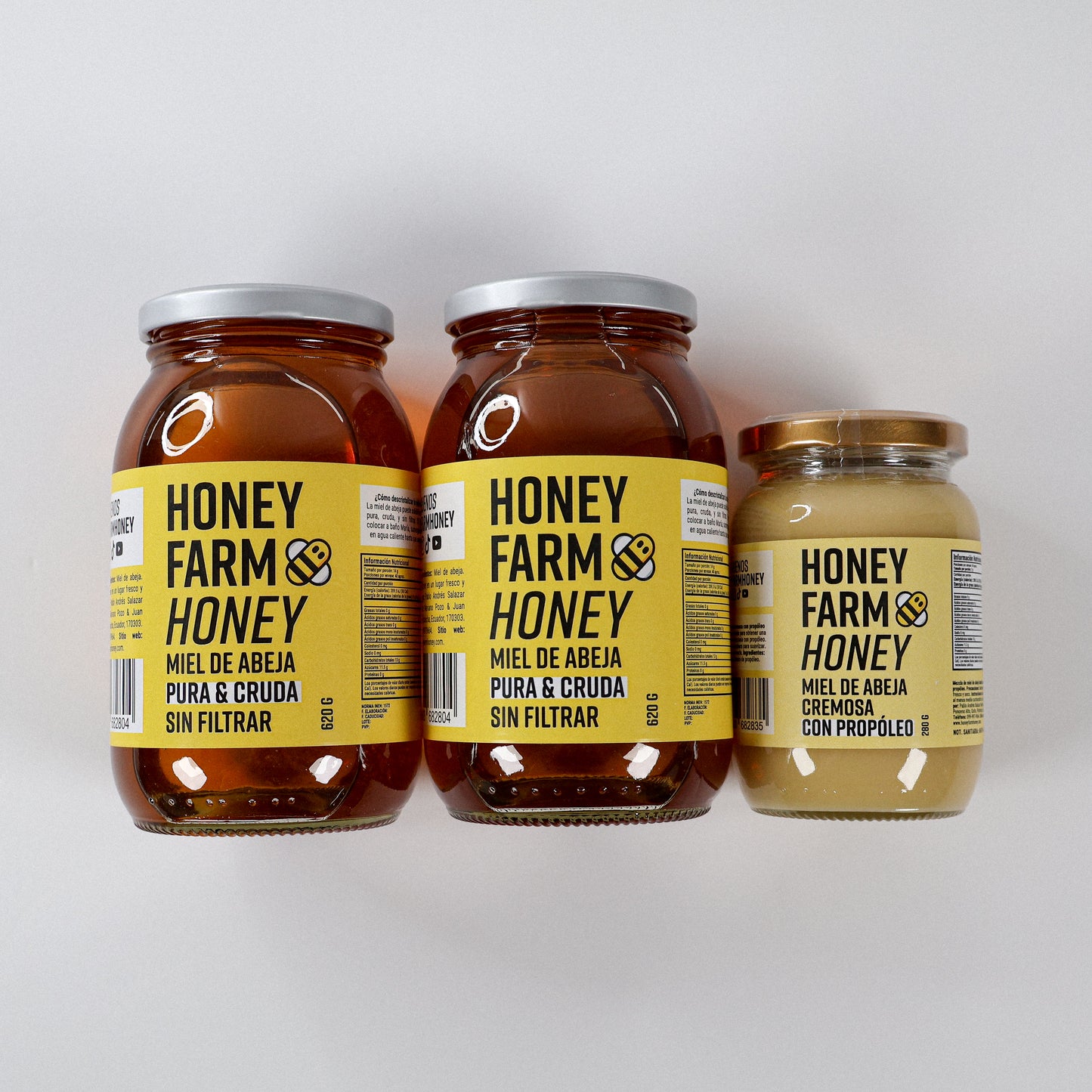 2 Miel de Abeja Pura 620 g + 1 Miel de Abeja Cremosa con Propóleo 280 g
