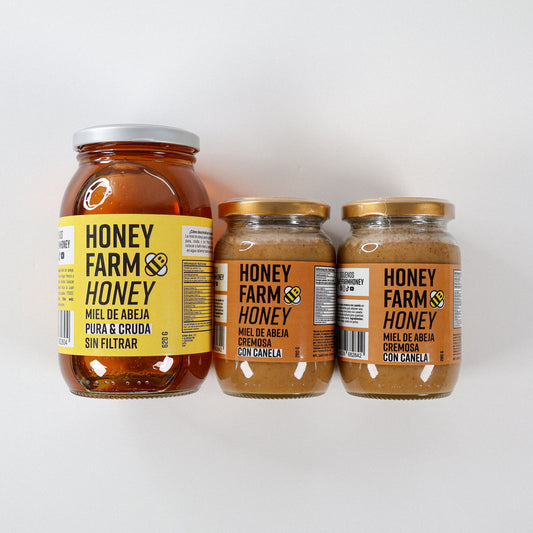 1 Miel de Abeja Pura 620 g + 2 Miel de Abeja Cremosa con Canela 280 g