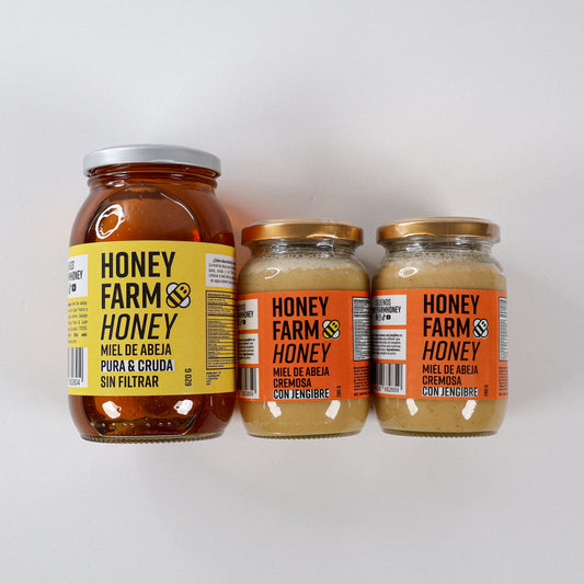 1 Miel de Abeja Pura 620 g + 2 Miel de Abeja Cremosa con Jengibre 280 g